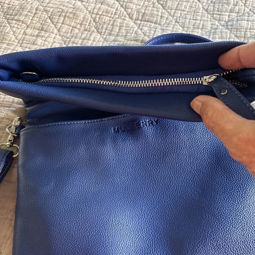 Mulberry‎ Satchel Bag Pigment Blue Pebble Leather Crossbody Handbag Designer